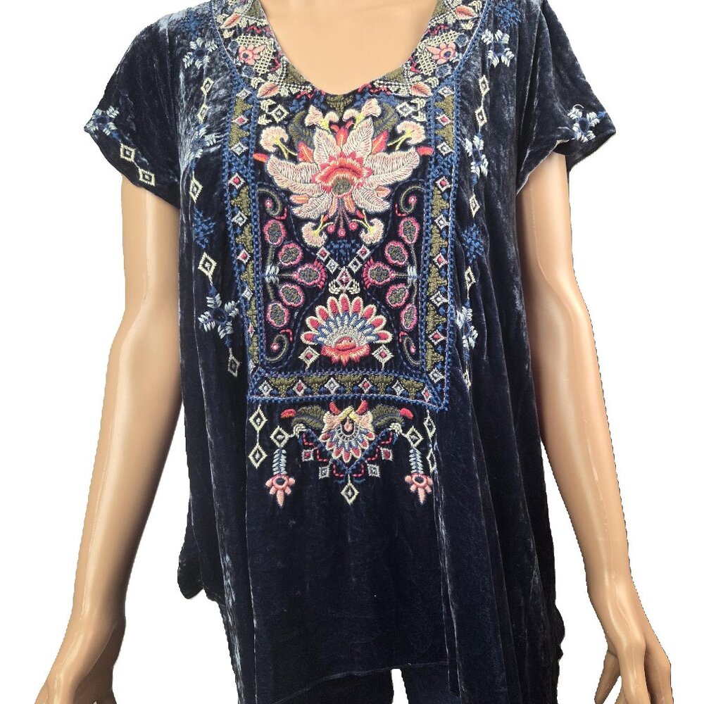 Johnny Was Blue Velvet Tunic Top M